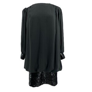 Women's Sz 14 Sequin Party Dress vintage 80's dress black drop waist Chez Tandry